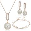 Crystalline Azuria Donna 18ct Placcato Oro Rosa Perla simulata Bianca Parure Collana con Ciondolo 45 cm Orecchini Pendenti Bracciale