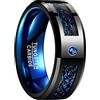 NUNCAD Anello uomo/donna celtico nero-blu con fibra di carbonio, zircone, unisex anello tungsteno largo 8 mm per matrimonio, fidanzamento, associazione, misura da 26.5