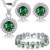 Crystalline Azuria Donna 18ct Placcato Oro Bianco Rotondo Verde Smeraldo simulato Cristalli di Zirconi Parure Collana con Ciondolo Orecchini Bracciale