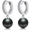 Miaofu Orecchini Nero Perle Donna Orecchini Pendenti Con Perle Orecchini A Cerchio In Argento Sterling Regalo Perla Argento