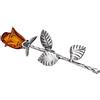 AMBEDORA Spilla da donna in argento 925 ossidato, rosa baltica intagliata a mano, piccola spilla in ambra cognac, chiusura di sicurezza, set regalo