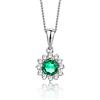 MIORE Collana Classica Miore in Oro Bianco con Smeraldo Verde Centrale di colore Brillante e Diamanti Naturali, Vero Oro 9KT 375, Catenina con Pendente - La Catenina è lunga Cm. 45.