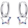 Qings Orecchini a Cerchio con Ciondolo Stella per Donna, Argento Sterling 925 Huggie Ipoallergenico Orecchini Cubic Zirconia colorato Stella Orecchini Compleanno Regalo per Ragazze Adolescenti