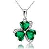 VONSSY Collana di cristallo di trifoglio di smeraldo verde delicato Collana di pietra preziosa di diamante bianco Collana di trifoglio irlandese di St Patricks Day Catena placcata in oro platino