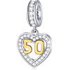 GLOWDAS 50 ° compleanno Charms fit Pandora Mothers Day Braccialetto, oro placcato Numero 50 Dangle, 925 Sterling Silver 50 Anniversario Cuore Collana Perline con CZ, regali per la nonna/madrina/nonna