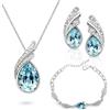 Crystalline Azuria Donna 18ct Placcato Oro Bianco Lacrima Cristalli Blu Acquamarina simulato Parure Collana Orecchini Bracciale