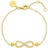 Purelei Bracciale Infinity Love (Oro), Bracciale da donna in acciaio inossidabile, Bracciale dorato resistente all'acqua con ciondolo a forma di infinito con cuore, lunghezza regolabile 16/17,5/19 cm