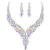 Clearine Matrimonio Sposa Jewellery Set Goccia Strass Cluster Statement Collana Orecchini Pendenti Costume per Donne Iridescente AB Argento-Fondo