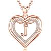 AEONSLOVE Collana con Lettera Donna Ciondolo Cuore con Iniziale Collana Nome Personalizzabile con Zirconia Rame Placcato Oro Rosa, Catena da 50,8 cm