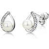 Miore Orecchini Donna Perle di fiume Piccoli a Lobo Diamanti taglio Brillante ct 0.06 Oro Bianco 9 Kt / 375