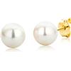 Miore Orecchini Donna Piccoli a Lobo Perle di fiume Oro Giallo 14 Kt / 585