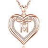 AEONSLOVE Collana con Lettera Donna Ciondolo Cuore con Iniziale Collana Nome Personalizzabile con Zirconia Rame Placcato Oro Rosa, Catena da 50,8 cm