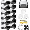 Chesbung Diffusore a strisce LED, 12 pezzi, con profilo LED in alluminio, 1 m, colore nero, a forma di U, con copertura bianca lattea, tappi terminali e clip di montaggio, per luci a LED