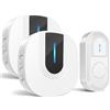 SURFOU Campanello Senza Fili Wireless da Esterno con Batteria, 300M Distanza Impermeabile,55 Suonerie incluso Natale 5 Volumi Selezionabili per gli Anziani, 2 Casa interno Ricevitore e a led (Bianco)