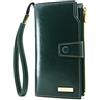 ANDOILT Donna in Pelle per con RFID Blocco Carta di Credito Titolare Cerniera Portamonete Cellulare Borsetta Verde