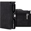 BEWMER Porta Carte di Credito 1 ZIP Schermato | Portafoglio Slim da Uomo e Donna | Porta Tessere e Documenti con Rfid Protection e Fermasoldi in Carbon Fiber (Nero Sughero con Zip)