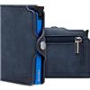 BEWMER Porta Carte di Credito 1 ZIP Schermato | Portafoglio Slim da Uomo e Donna | Porta Tessere e Documenti con Rfid Protection e Fermasoldi in Carbon Fiber (Blu con Zip)