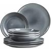 MÄSER Serie Livio - Set di piatti per 4 persone con piatti piani e piatti fondi in moderna forma nordica, servizio da tavola 8 pezzi, gres, grigio