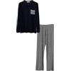 FGFD&OU Pigiama Donna Maglietta Manica Corta e Maniche Lunghe Scollo a V + Pantalone Pigiama a Righe Morbido e Confortevole Casual Oversize Primavera Estivo Autunno e Inverno (B-Nero Lungo, L)