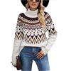 LIAOPUFUS Maglia delle Donne Stile Retro Collo Alto Maglia Striscia Retro Inverno Contrasto Maglione Casual (Bianco,L)