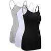 WILLBOND 3 Pezzi Canotta Donna Lungo Base Canottiere Regolabile Spaghetti Strap Cami Camiciola Tank Superiore (Nero, Bianco, Grigio, Taglia M)