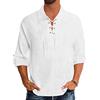 YAOBAOLE Camicia a Manica Lunga in Lino da Uomo, Vintage Medievale Vétements Viking con Lacci Pirata Shirt, Nero , 3XL