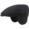 Hut Breiter Breiter Berretto Invernale da Uomo con Paraorecchie Flatcap Berretto Piato con Visiera Basco Scozzese 100% Lana Protezione per Le Orecchie - Pieghevole Delicato e Comodo Nero 62
