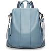 S-ZONE Zaino da donna in morbida pelle, antifurto, impermeabile, per la scuola, Blu, M