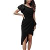 RPAEOY Vestito da Donna Abito Una Spalla Maniche a Volant Pieghettato Chiffon Elegante Tubino Festa Cocktail Abito da Damigella della Sera e Cerimonia Lady Dress (Nero,XL)