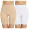 Memoryee 2 Pezzi Pantaloncini Sottogonna Donna Anti Sfregamento Elastiche Vita Alta Senza Boxer Shorts Leggings per Yoga e Ciclista/Beige/White-2Pack/XXL