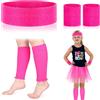 BBTO Scaldamuscoli per Ragazze Anni '80 Fascia e Polsini, Rosa, Rosa Rossa | Set di Accessori Neon Anni '80, con Fascia e Polsini, Scaldamuscoli in Maglia per Ragazze, per Costumi da Festa