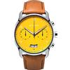 DeTomaso SORPASSO Giallo Argento Giallo Orologio da polso da uomo analogico al quarzo cinturino in pelle marrone, giallo, cinghia