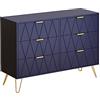UEV Cassettiera 6 Cassetti, Comò in Legno ingegnerizzato, Mobile Cassettiera Salvaspazio per Camera da Letto, Soggiorno, 100 x 34 x 73cm, Blu