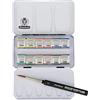 Schmincke - HORADAM® AQUARELL scatola di pittura con 12 colori acquarelli sopraffini, 1 pennello daVinci, 74 012 097, scatola di metallo, set di pittura, colori ad acquarello sopraffini, 12 x 1/2 godet