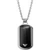 Emporio Armani Collana da uomo con ciondolo in acciaio inox opaco abalone nero taglio rotondo 50 cm EGS1726040, 550 mm, Acciaio inossidabile, Abalone