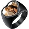 U7 Anello da Uomo Foto personalizzato Anello Uomo Cuore in Acciaio inossidabile Nero con Foto Regalo Personalizzato per il Marito Papà per il Compleanno di Natale