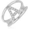 Artlinea, Anello in Argento 925 Sterling, Gioiello Personalizzato con la Lettera A Maiuscola, con Pavé Zirconi, Retro Aperto con Misura Regolabile 19-24, Made in Italy