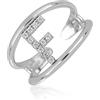 Artlinea, Anello in Argento 925 Sterling, Gioiello Personalizzato con la Lettera F Maiuscola, con Pavé Zirconi, Retro Aperto con Misura Regolabile 5-11, Made in Italy