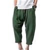 ShiFan Pantaloni di Lino Uomo Baggy Casual Pantalone Pinocchietti con Tasconi Esercito Verde L