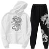 oneforus Set di Tute con Stampa Drago Cinese Set di Due Pezzi Felpa con Cappuccio Drago Unisex e Pantaloni da Jogging