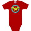 Logoshirt DC Comics - Supereroe - Wonder Woman - Logo Cerchio - Tutina neonata - Baby Body - Rosso - Design Originale Concesso su Licenza, Taglia 74/8, 7-12 Mesi