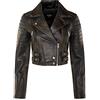 Infinity Leather Giacca Corta Nera da Donna in VERA PELLE Invecchiata Stile Motociclista Chic Gotica M