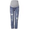 IQYU Pantaloni da donna incinta strappati, pantaloni addominali, supporto per allattamento, jeans maternità, pantaloni premaman, 1 blu, L