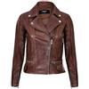 Infinity Leather Giacca in Pelle da Donna Marrone in Vera Motociclista Classico S