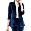 Lazutom Giacca casual da donna in velluto, a maniche lunghe, con bottoni, da lavoro e ufficio, Blu, 40