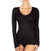 EGI Maglia Donna Manica Lunga a Costine in Lana 85% e Seta 15% con Bordo Plissé (S/M, Nero)