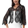 ORANDESIGNE Cardigan Donna Cerimonia Elegante Coprispalle Corte Estivi Giacca Leggera Bolero Mantello Shrug per Matrimonio Nuziale Abito da Sposa Battesimo Comunione A Nero Taglia Unica