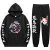 Yumenam Unisex Tuta da Ginnastica Tanjirou Nezuko 3D Stampato Manica Lunga Felpa con Cappuccio + Pantaloni Jogging 2pcs Kimetsu No Yaiba Casuale Tuta Cosplay Outfit Sportswear per Fans