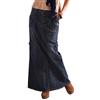 Generic Nuovo 2023 - gonne lunghe bottone tasca media moda dritto davanti da donna gonna in denim maxi vita gonne di jeans, Blu scuro, L