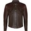 Infinity Leather Camicia Giacca da Uomo in Vera Pelle Marrone Effetto Jeans Stile Camionista Slim Fit M